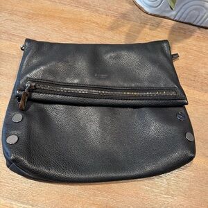 Hammitt Black Pebbled Leather Fold-Over Bag I VIP Medium
